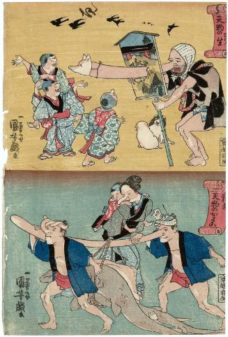 The Blessing of the Gods for the Tengu (Tengu no gorishô) (T), Tengu Deliverymen (Tengu no karuko) (B), from an untitled series of tengu
