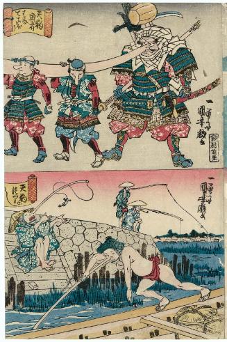 The Tengu Warrior's Nose as a Leverage Pole (Tengu musha hana tekobô) (T), Tengu Fishermen (Tengu no tsurishi) (B), from an untitled series of tengu