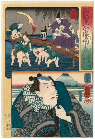 Sagami Province: Aoto Fujitsuna; Musashi Province: (Actor Onoe Kikugorô III as) Omatsuri Sashichi, from the series Modern Views of the Provinces in Color Prints of Edo (Edo nishiki imayô kuni-zukushi)