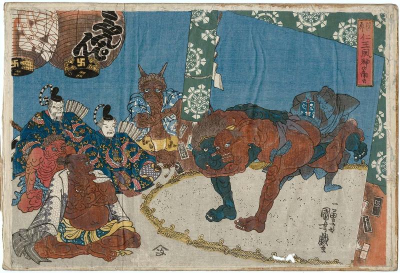 Comical Sumô Wrestling Match between the Wind God and a Guardian King (Dôke Niô fûjin no sumô)