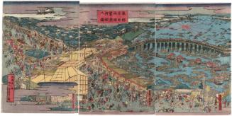 Famous Places in the Eastern Capital: Bustling Business at Ryôgoku for the River Opening (Tôto meisho Ryôgoku han'ei kawabiraki no zu)