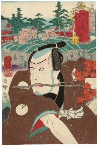 The Tenth Month (Jûgatsu): (Actor Ichikawa Kodanji IV as) Asakura Tôgo at Kaian-ji, from the series (Selections for Famous Places in Edo in) the Twelve Months ([Edo meishô mitate] jûni kagetsu no uchi)
