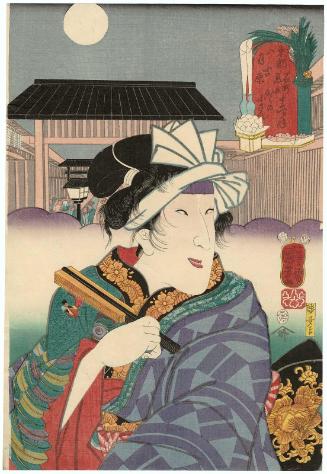The Eighth Month (Hachigatsu): (Actor Bandô Shûka I as) Gaku no Kosan in the Yoshiwara, from the series Selections for Famous Places in Edo in the Twelve Months (Edo meishô mitate jûni kagetsu no uchi)