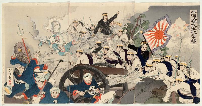 Attacking Pyongyang, Our Soldiers Conquer the Enemy Fortress (Heijô kôgeki waga gun tekirui o nuku)