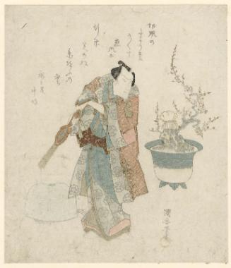 Actor Bandô Mitsugorô III Looking at a Potted Plum