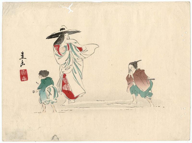 Lady Tokiwa and Her Children in the Snow at Fushimi