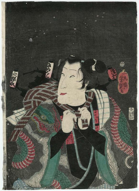 Actor Sawamura Tanosuke III as a Firefighter, from the series Flowers of Edo, Excitement at Night (Edo no hana yoru no nigiwai)