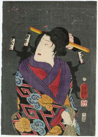 Actor Iwai Kumesaburô III, from the series Flowers of Edo, Excitement at Night (Edo no hana yoru no nigiwai)