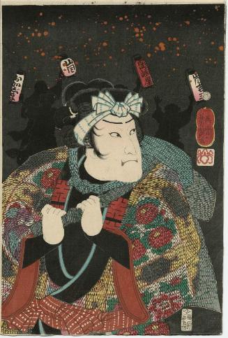 Actor Arashi Kichisaburô III as a Firefighter, from the series Flowers of Edo, Excitement at Night (Edo no hana yoru no nigiwai)