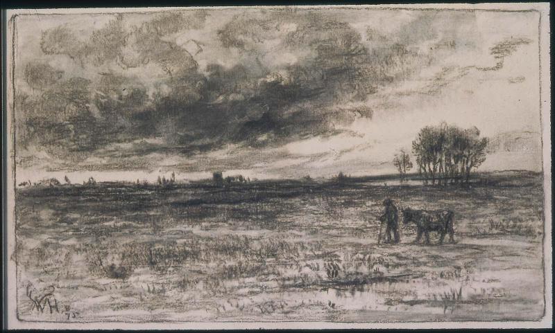 A Man and a Cow Crossing a Plain