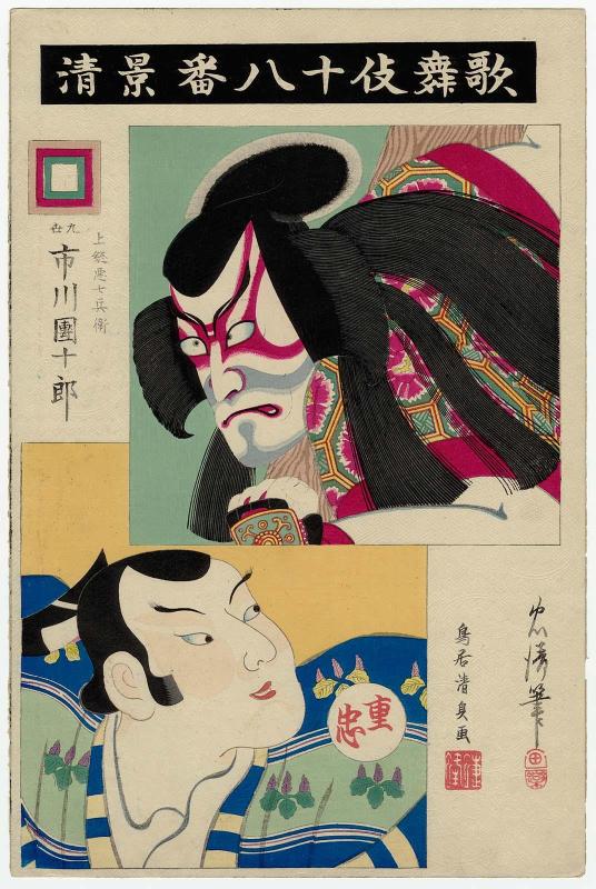 Kagekiyo: Actor Ichikawa Danjûrô IX as Kazusa Akushichibyôe, with an actor from the past as Shigetada, from the series The Eighteen Great Kabuki Plays (Kabuki jûhachiban)