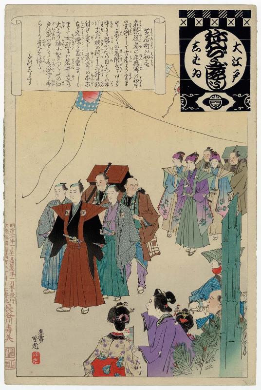 New Year in the Theater District (Shibaimachi no hatsuharu), from the series Annual Events of the Theater in Edo (Ô-Edo shibai nenjû gyôji)