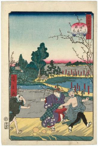 No. 35, Plum-blossom Viewing at Azuma-no-mori (Azuma-no-mori umemi), from the series Comical Views of Famous Places in Edo (Edo meisho dôke zukushi)