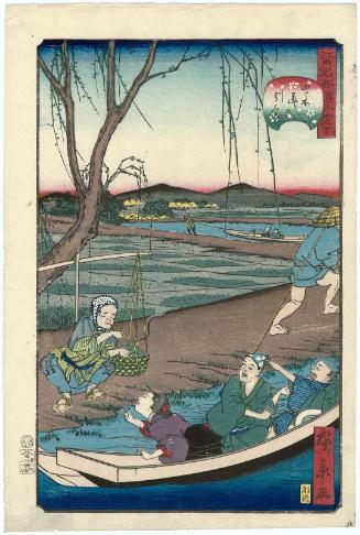 No. 40, Towboats on the Yotsugi-dôri Canal (Yotsugi-dôri no hikifune), from the series Comical Views of Famous Places in Edo (Edo meisho dôke zukushi)