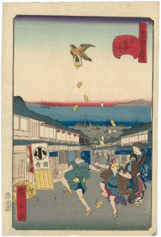No. 27, Meshikura Street in Shiba (Shiba Meshikura-tôri), from the series Comical Views of Famous Places in Edo (Edo meisho dôke zukushi)