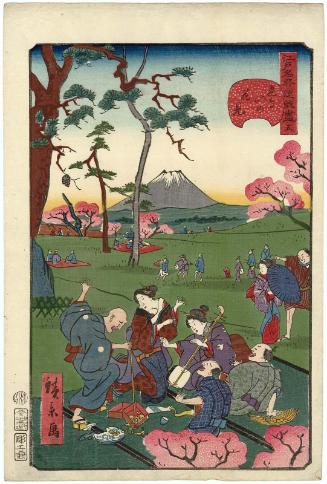 No. 5, Cherry-blossom Viewing at Asuka Hill (Asuka-yama no hanami), from the series Comical Views of Famous Places in Edo (Edo meisho dôke zukushi)