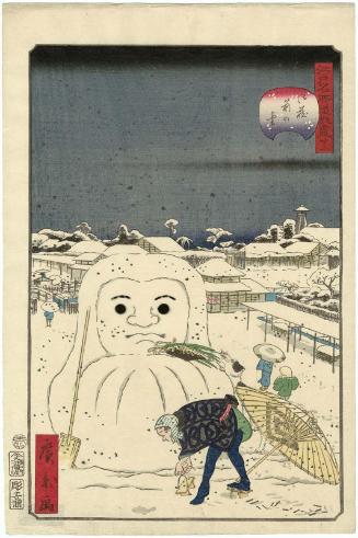 No. 22, Snow in Front of the Official Storehouses (Onkura mae no yuki), from the series Comical Views of Famous Places in Edo (Edo meisho dôke zukushi)