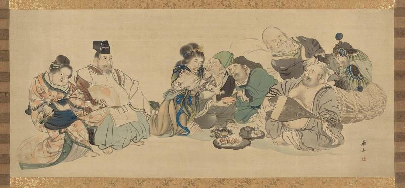Eight Gods of Good Fortune at a Drinking Party