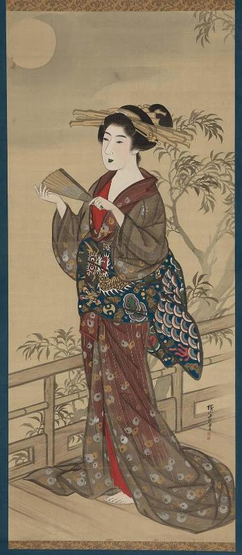 Geisha with a Fan in the Moonlight