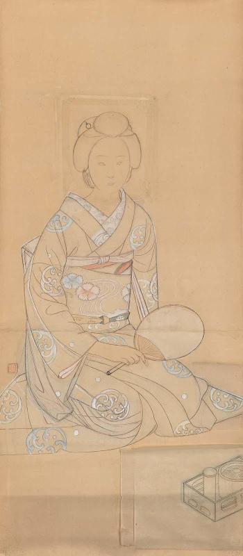 Preparatory drawing for Seated Girl Holding a Fan