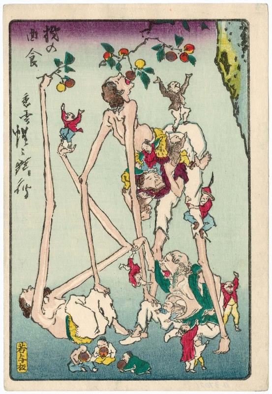 The Acrobatic Way to Eat Persimmons (Kaki no kyokukui), from the series One Hundred Pictures by Kyôsai (Kyôsai hyakuzu)