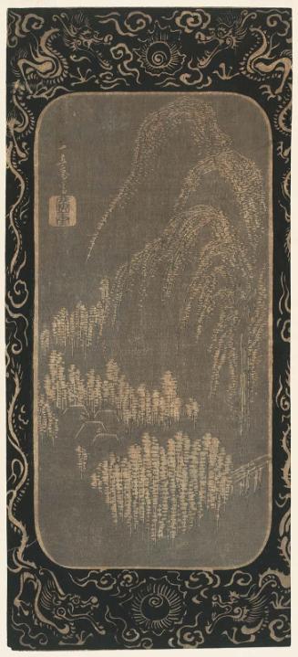 Landscape in Chinese Style, cut from one sheet of the harimaze series Mirror of Stone Rubbings of Ancient and Modern Masters of the Brush (Kokon meihitsu ishizuri kagami)