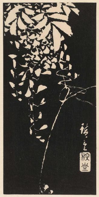 Wisteria, in stone-rubbing style, cut from an unidentified harimaze sheet
