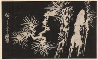 Pine Tree, in stone-rubbing style, cut from an unidentified harimaze sheet