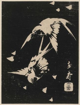 Swallows, in stone-rubbing style, cut from an untitled harimaze sheet