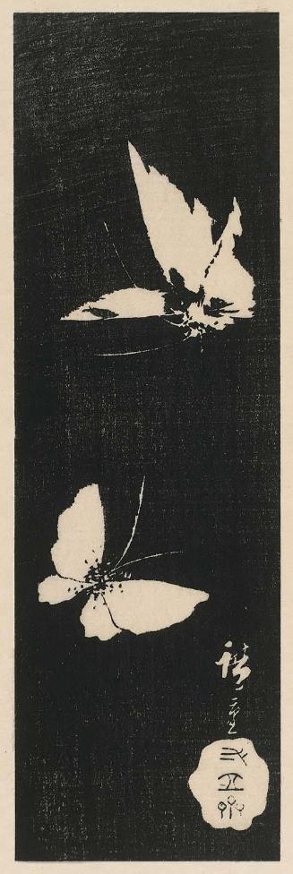 Butterflies, in stone-rubbing style, cut from an untitled harimaze sheet