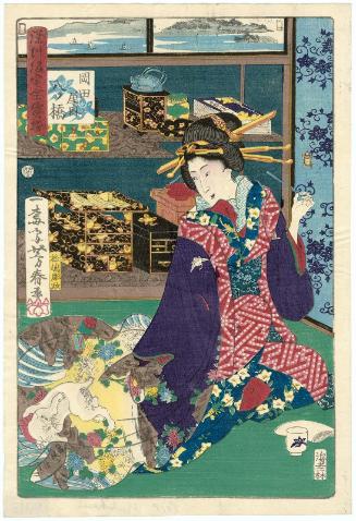 Yatsuhashi of the Okadaya, from the series An Assortment of Beauties of the Highest Popularity in Temporary Quarters in Fukagawa (Fukagawa karitaku zensei soroe)