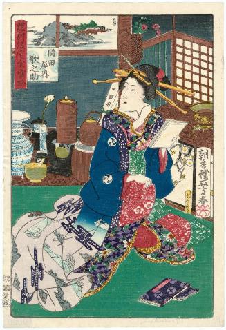 Utanosuke of the Okadaya, from the series An Assortment of Beauties of the Highest Popularity in Temporary Quarters in Fukagawa (Fukagawa karitaku zensei soroe)