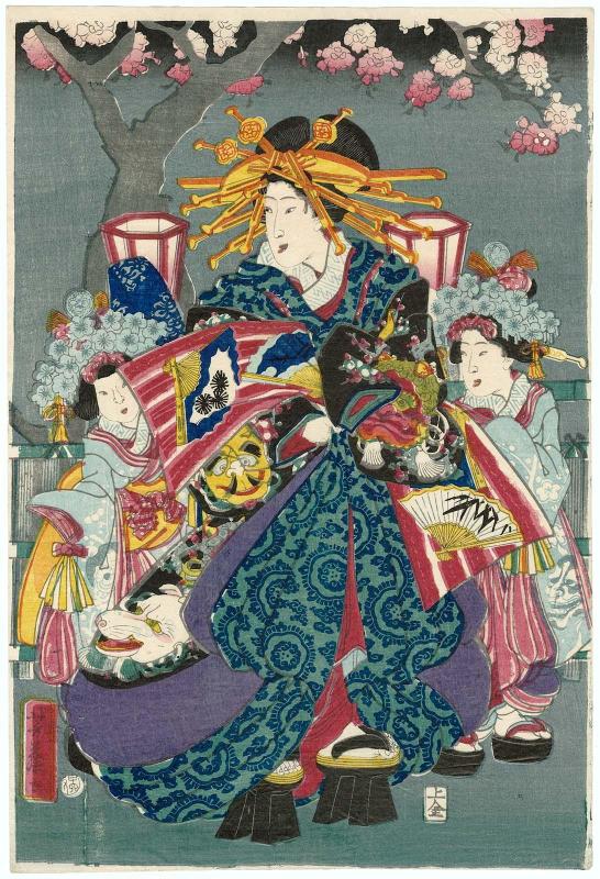 Courtesan under Cherry Blossoms at Night