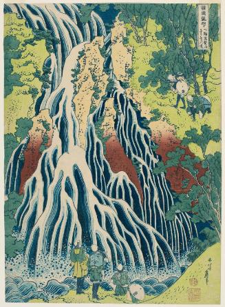 The Falling Mist Waterfall at Mount Kurokami in Shimotsuke Province (Shimotsuke Kurokamiyama Kirifuri no taki), from the series A Tour of Waterfalls in Various Provinces (Shokoku taki meguri)