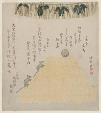 Three Rats on a Stack of Rice Bales