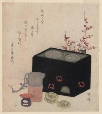 Sake Warmer and Branch of Flowering Plum