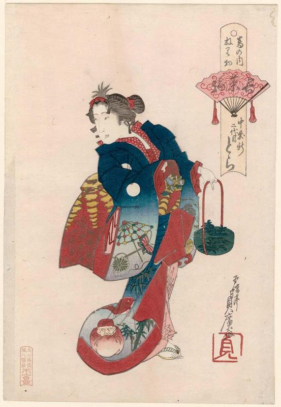 Tora II of Nakamori-ken in Gathering Spring Herbs (Wakanatsumi), from the series Costume Parade of the Shimanouchi Quarter (Shimanouchi nerimono)