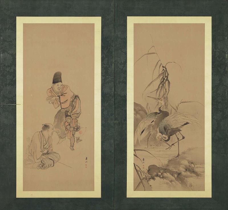 Cranes and Reeds (right) and Dancing Monkey (left)