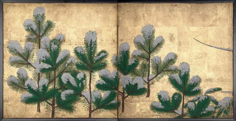 Snow-Covered Pines and Bamboo (obverse); Landscape (reverse)
