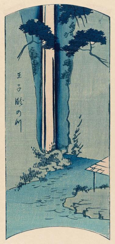 Waterfall River at Ôji (Ôji Taki-no-kawa), cut from one sheet of the series Cutout Pictures of Famous Places in Edo (Edo meisho harimaze zue)