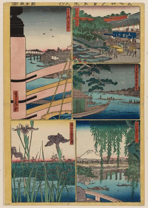 Sheet 8 from the series Cutout Pictures of One Hundred Views of Edo (Meisho Edo hyakkei harimaze), copied from the Hundred Views of Edo (Meisho Edo hyakkei) by Hiroshige I