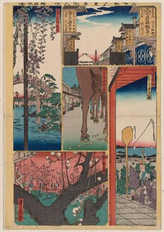 Sheet 9 from the series Cutout Pictures of One Hundred Views of Edo (Meisho Edo hyakkei harimaze), copied from the Hundred Views of Edo (Meisho Edo hyakkei) by Hiroshige I