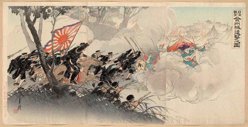 Sino-Japanese War: Pursuing the Retreating Enemy at Jinzhoucheng (Nisshin sensô Kinshûjô tsuigeki no zu)