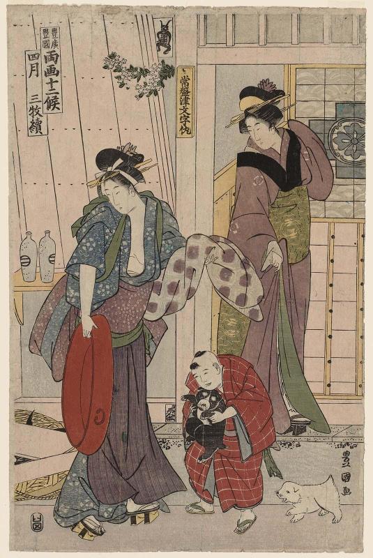 The Fourth Month, a Triptych (Shigatsu, sanmaitsuzuki), from the series Twelve Months by Two Artists, Toyokuni and Toyohiro (Toyokuni Toyohiro ryôga jûnikô)