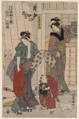 The Fourth Month, a Triptych (Shigatsu, sanmaitsuzuki), from the series Twelve Months by Two Artists, Toyokuni and Toyohiro (Toyokuni Toyohiro ryôga jûnikô)
