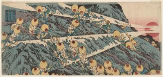 Climbing Mount Fuji in Suruga Province, the Way to the Shrine (Sunshû Ômiya-guchi tozan), from the series Famous Places in the Provinces (Shokoku meisho)