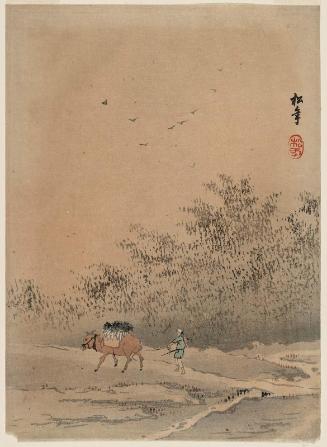 Landscape: Bamboo Grove, Birds, and Man with Ox