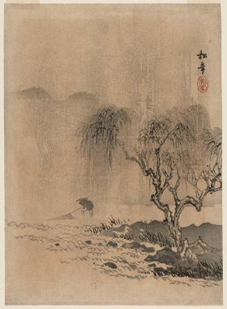 Landscape: Willow Tree and Fisherman with Net