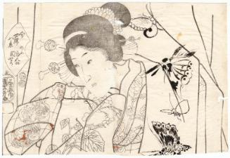 Sunset Glow of the Door Curtain (Nôren no sekishô), from the series Eight Views of Women in the Modern World (Imayô [yo + fu] hakkei)
