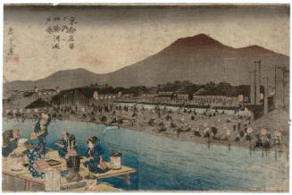 Enjoying the Cool of Evening on the Riverbed at Shijô (Shijô-gawara yûsuzumi), from the series Famous Views of Kyoto (Kyôto meisho no uchi)